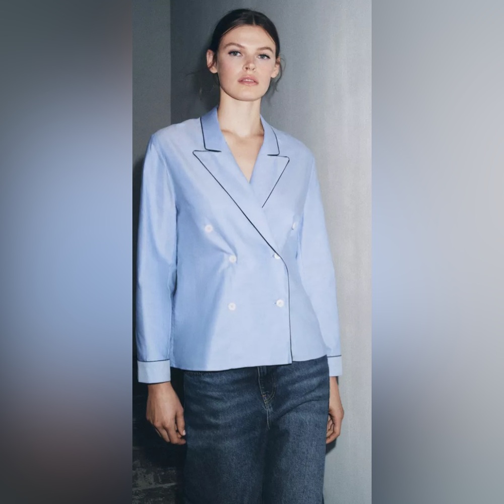 Zara Collection Contrast Piping Wrap Shirt | NWT - Picture 3 of 12